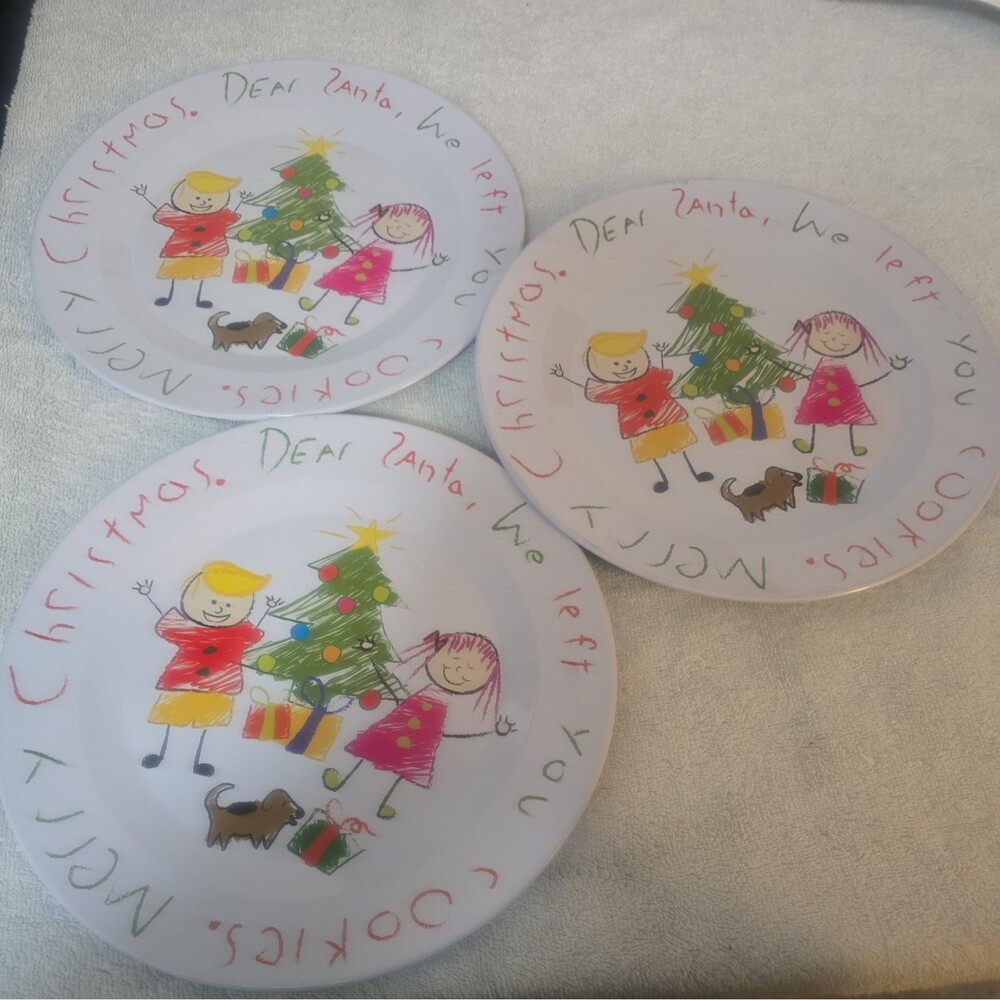 TIN SANTA CHRISTMAS COOKIE PLATE - "DEAR SANTA WE LEFT YOU COOKIES" (1 Of 3)